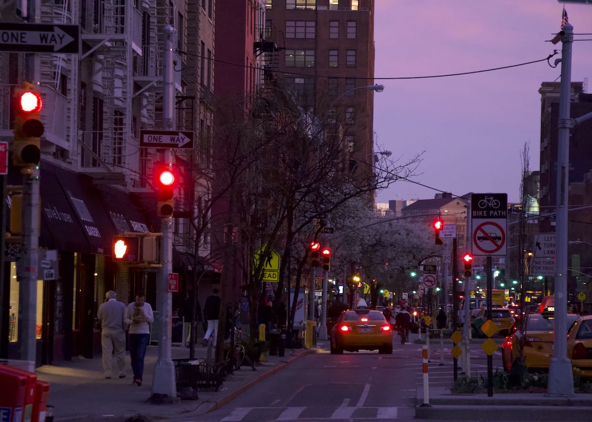 An pink colored evening in Manhattan in Spring